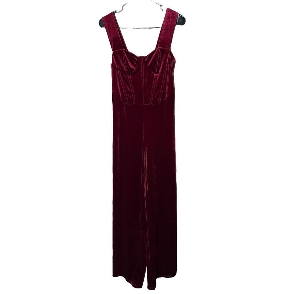 Cider Velvet Retro Solid‎ Wine Jumpsuit